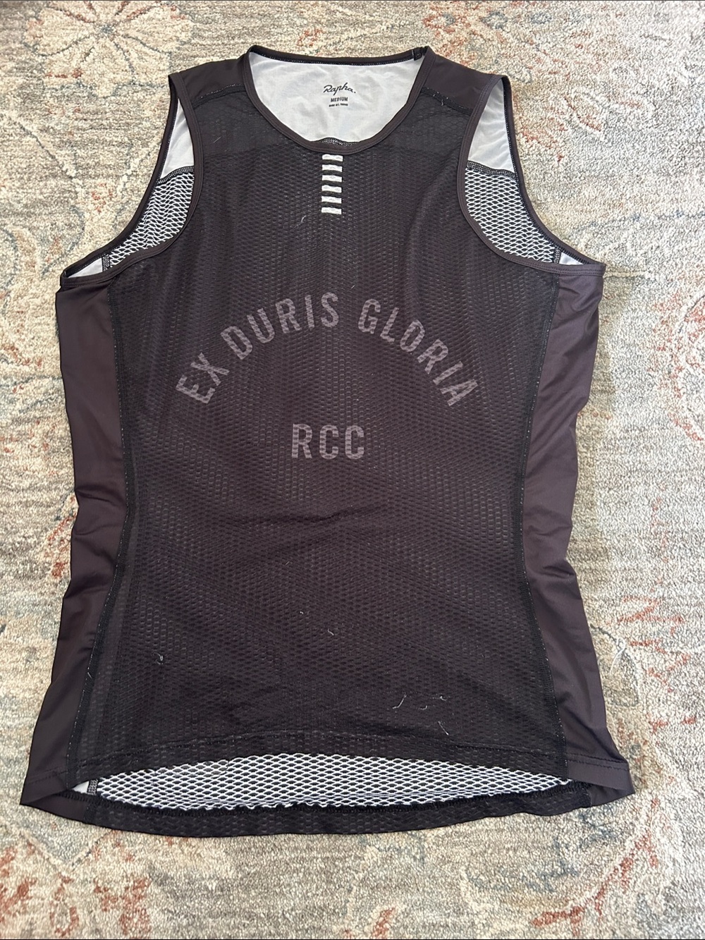 Rapha Black Mesh Cycling Tank with EX DURIS GLORIA RCC Graphics